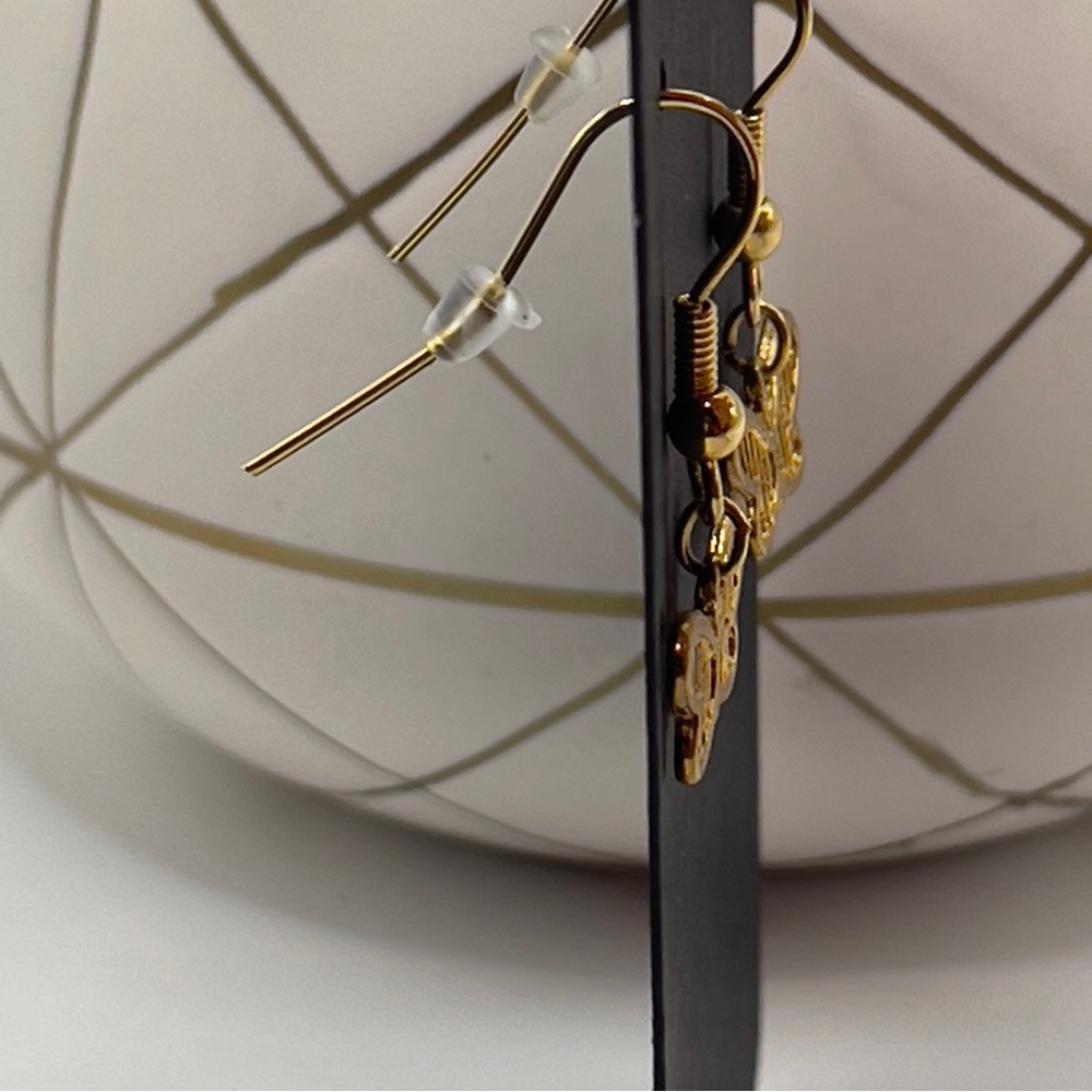 Gold Filigree Butterfly Dangle Earrings•Delicate Openwork Wing Charms - Picture 6 of 10